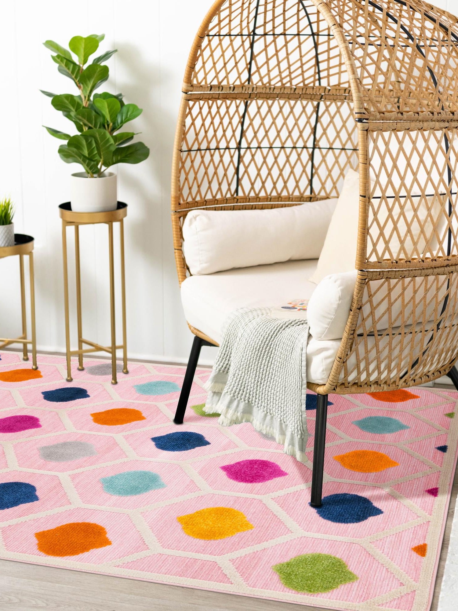 Pink 6' x 9' Aruba Outdoor Rectangle Area Rug Weather Resistant for Patio, Deck, Terrace, Balcony, Porch for Sale at Rug Engine