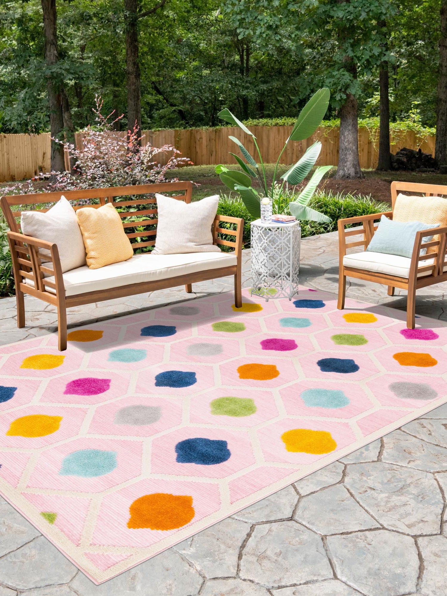 Pink 7' x 10' Aruba Outdoor Rectangle Area Rug Weather Resistant for Patio, Deck, Terrace, Balcony, Porch for Sale at Rug Engine