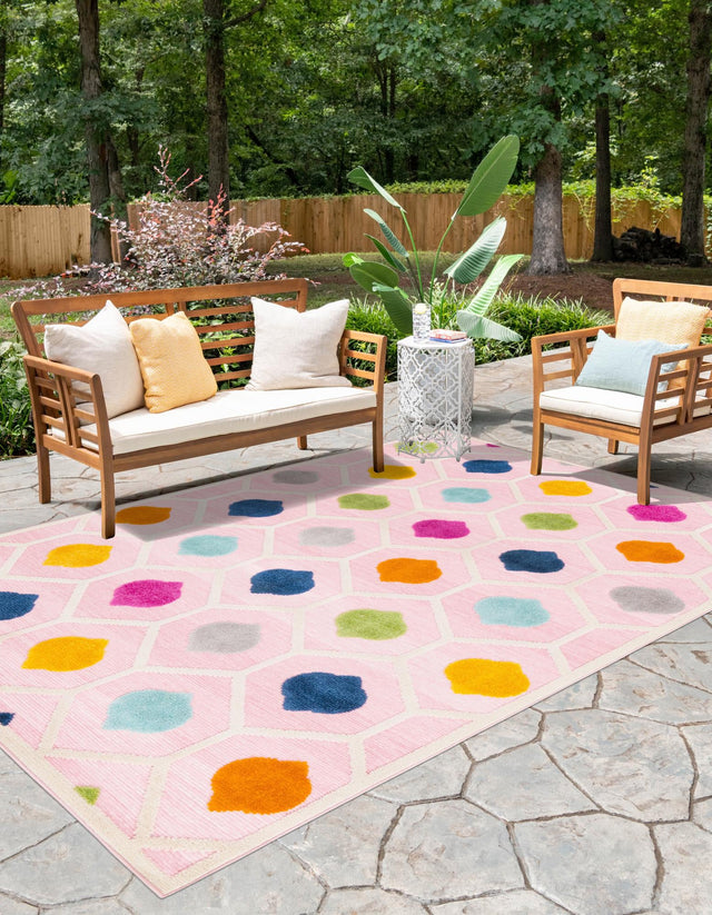 Pink 7' x 10' Aruba Outdoor Rectangle Area Rug Weather Resistant for Patio, Deck, Terrace, Balcony, Porch for Sale at Rug Engine