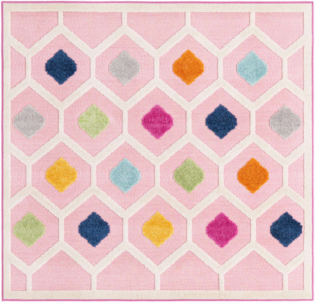 Pink 5' 3 x 5' 3 Aruba Outdoor Square Area Rug Weather Resistant for Patio, Deck, Terrace, Balcony, Porch for Sale at Rug Engine