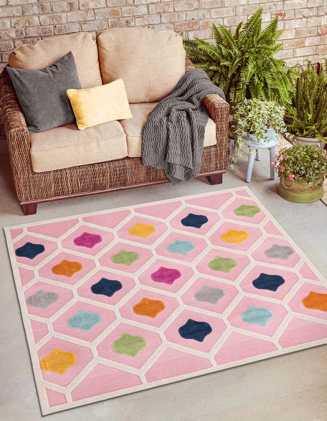 Pink 5' 3 x 5' 3 Aruba Outdoor Square Area Rug Weather Resistant for Patio, Deck, Terrace, Balcony, Porch for Sale at Rug Engine