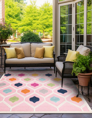 Pink 5' 3 x 5' 3 Aruba Outdoor Square Area Rug Weather Resistant for Patio, Deck, Terrace, Balcony, Porch for Sale at Rug Engine