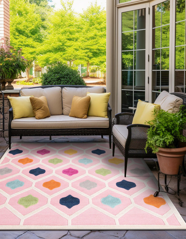 Pink 5' 3 x 5' 3 Aruba Outdoor Square Area Rug Weather Resistant for Patio, Deck, Terrace, Balcony, Porch for Sale at Rug Engine