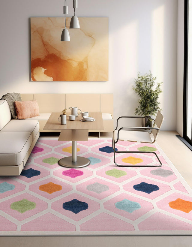 Pink 5' 3 x 5' 3 Aruba Outdoor Square Area Rug Weather Resistant for Patio, Deck, Terrace, Balcony, Porch for Sale at Rug Engine