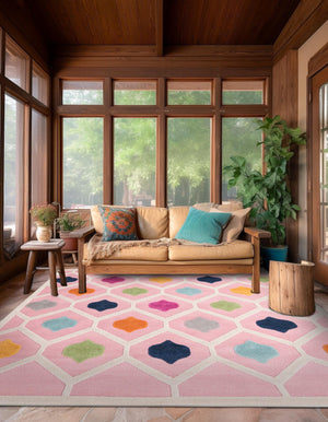 Pink 5' 3 x 5' 3 Aruba Outdoor Square Area Rug Weather Resistant for Patio, Deck, Terrace, Balcony, Porch for Sale at Rug Engine