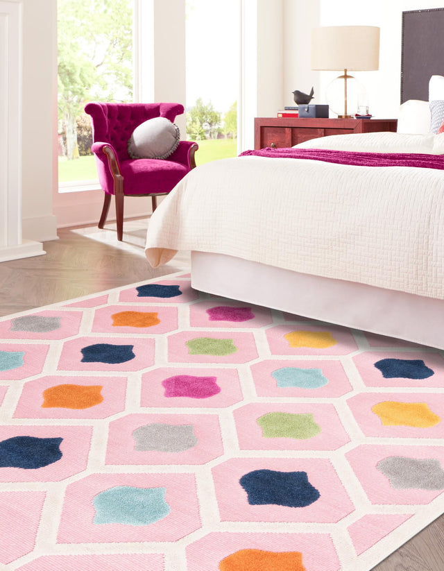 Pink 5' 3 x 5' 3 Aruba Outdoor Square Area Rug Weather Resistant for Patio, Deck, Terrace, Balcony, Porch for Sale at Rug Engine