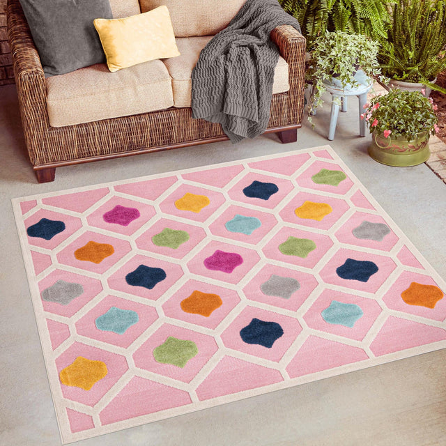 Pink 5' 3 x 5' 3 Aruba Outdoor Square Area Rug Weather Resistant for Patio, Deck, Terrace, Balcony, Porch for Sale at Rug Engine