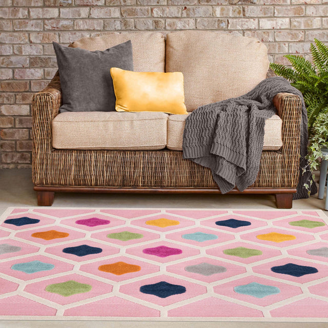 Pink 5' 3 x 5' 3 Aruba Outdoor Square Area Rug Weather Resistant for Patio, Deck, Terrace, Balcony, Porch for Sale at Rug Engine