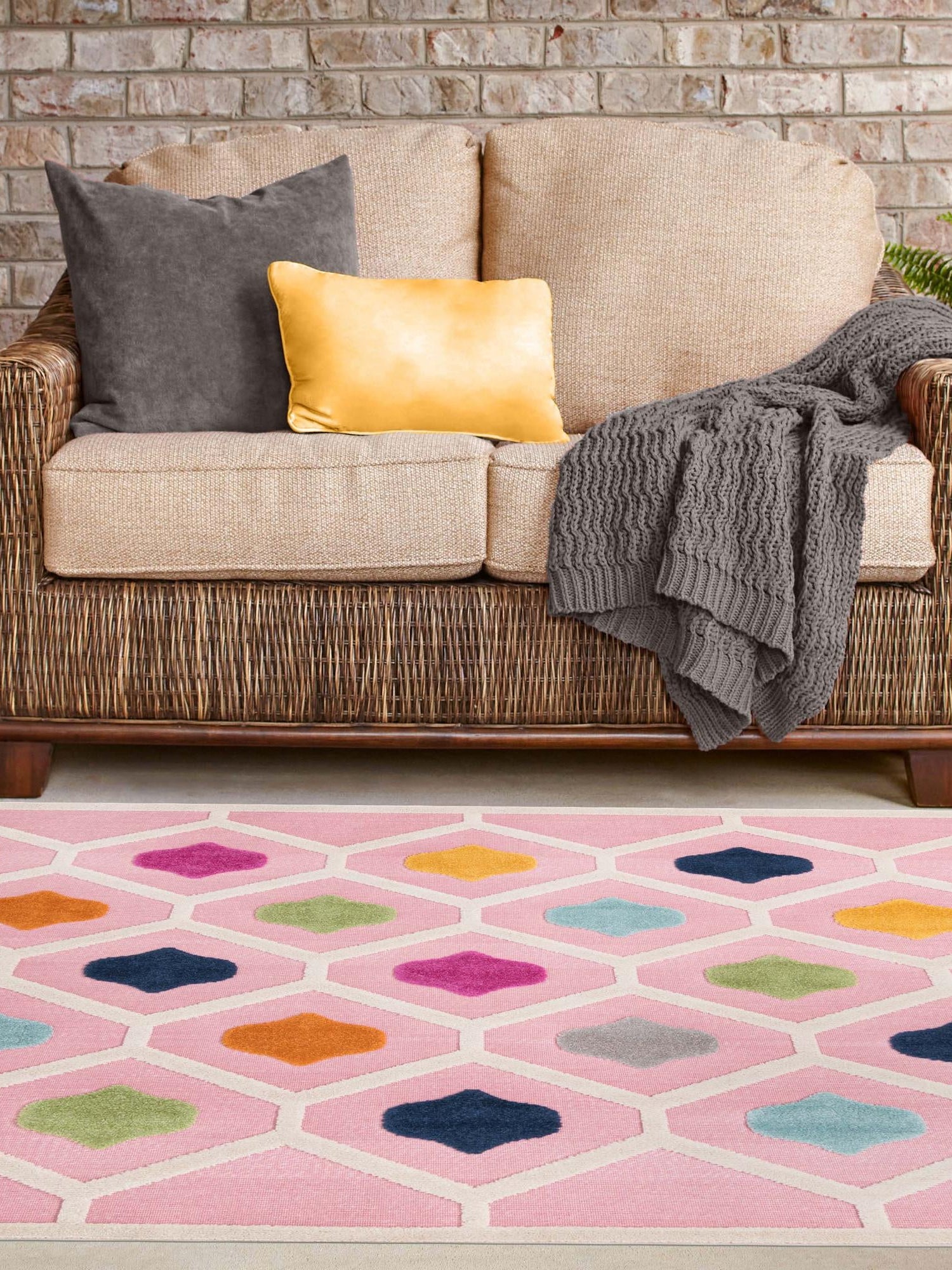 Pink 7' 10 x 7' 10 Aruba Outdoor Square Area Rug Weather Resistant for Patio, Deck, Terrace, Balcony, Porch for Sale at Rug Engine