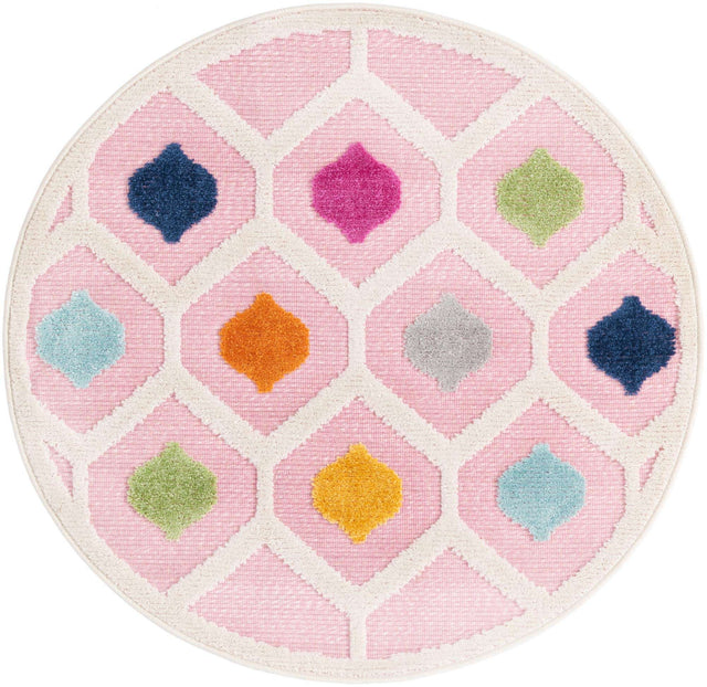 Pink 3' 3 x 3' 3 Aruba Outdoor Round Area Rug Weather Resistant for Patio, Deck, Terrace, Balcony, Porch for Sale at Rug Engine