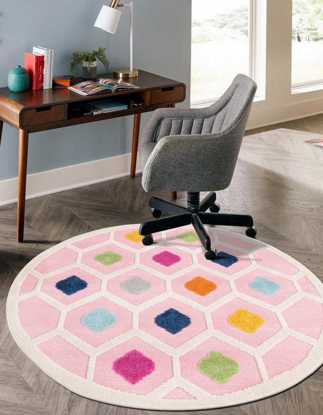 Pink 3' 3 x 3' 3 Aruba Outdoor Round Area Rug Weather Resistant for Patio, Deck, Terrace, Balcony, Porch for Sale at Rug Engine