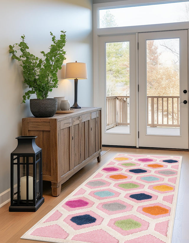 Pink 2' x 8' Aruba Outdoor Runner Area Rug Weather Resistant for Patio, Deck, Terrace, Balcony, Porch for Sale at Rug Engine