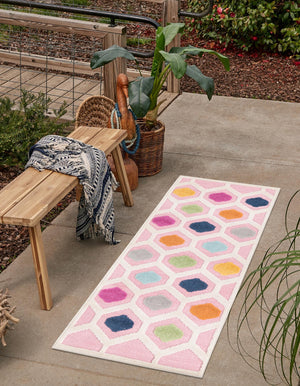 Pink 2' x 10' Aruba Outdoor Runner Area Rug Weather Resistant for Patio, Deck, Terrace, Balcony, Porch for Sale at Rug Engine