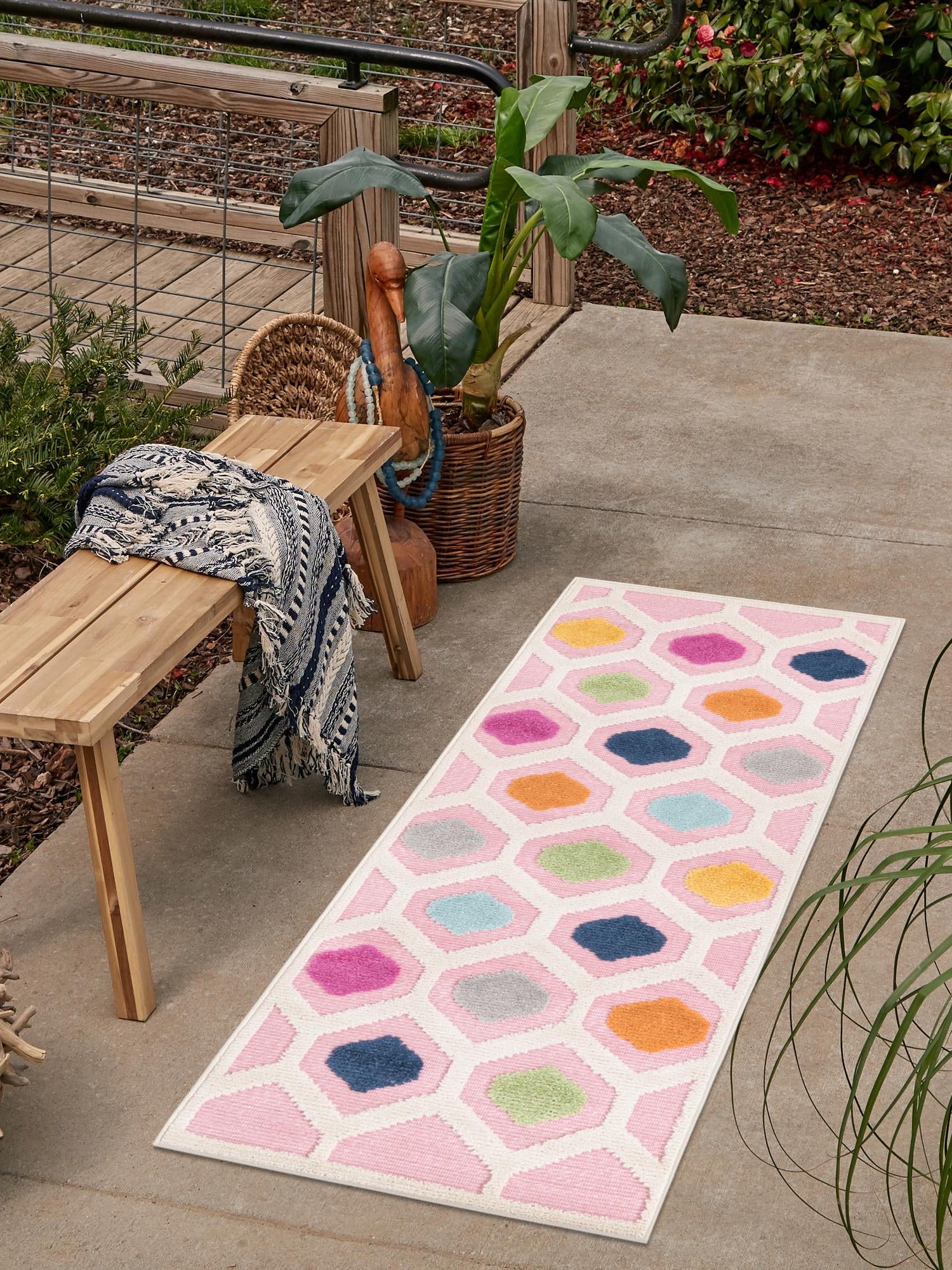Pink 2' x 8' Aruba Outdoor Runner Area Rug Weather Resistant for Patio, Deck, Terrace, Balcony, Porch for Sale at Rug Engine