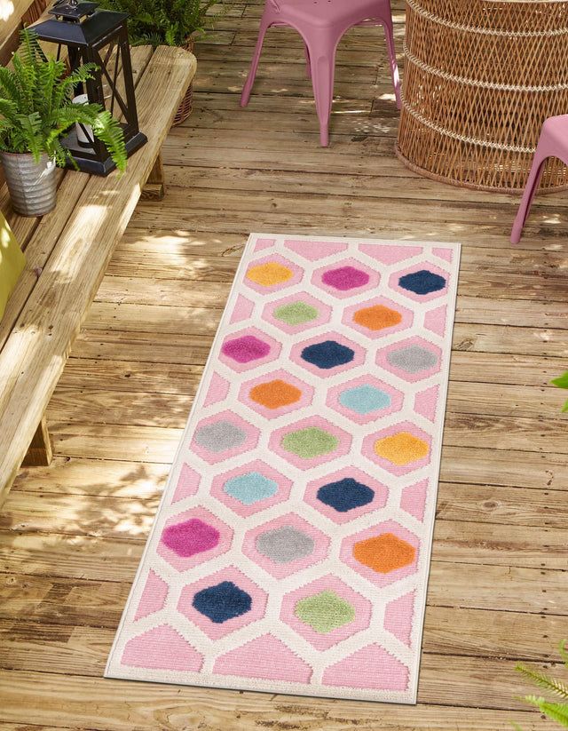 Pink 2' x 6' Aruba Outdoor Runner Area Rug Weather Resistant for Patio, Deck, Terrace, Balcony, Porch for Sale at Rug Engine