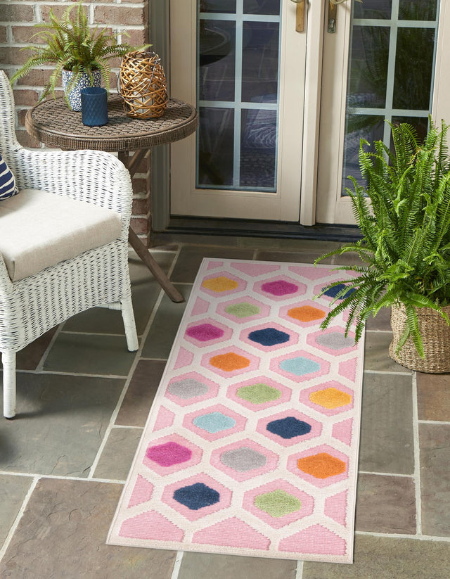 Pink 2' x 8' Aruba Outdoor Runner Area Rug Weather Resistant for Patio, Deck, Terrace, Balcony, Porch for Sale at Rug Engine