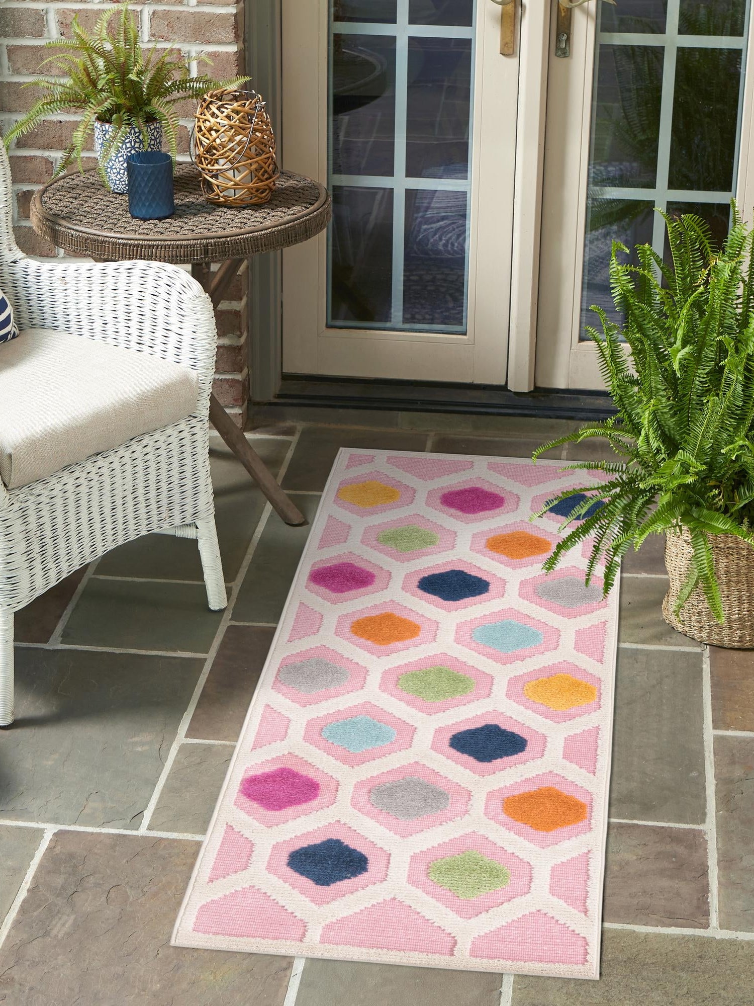 Pink 2' x 6' Aruba Outdoor Runner Area Rug Weather Resistant for Patio, Deck, Terrace, Balcony, Porch for Sale at Rug Engine