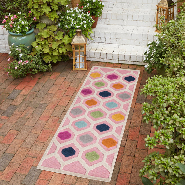 Pink 2' x 10' Aruba Outdoor Runner Area Rug Weather Resistant for Patio, Deck, Terrace, Balcony, Porch for Sale at Rug Engine