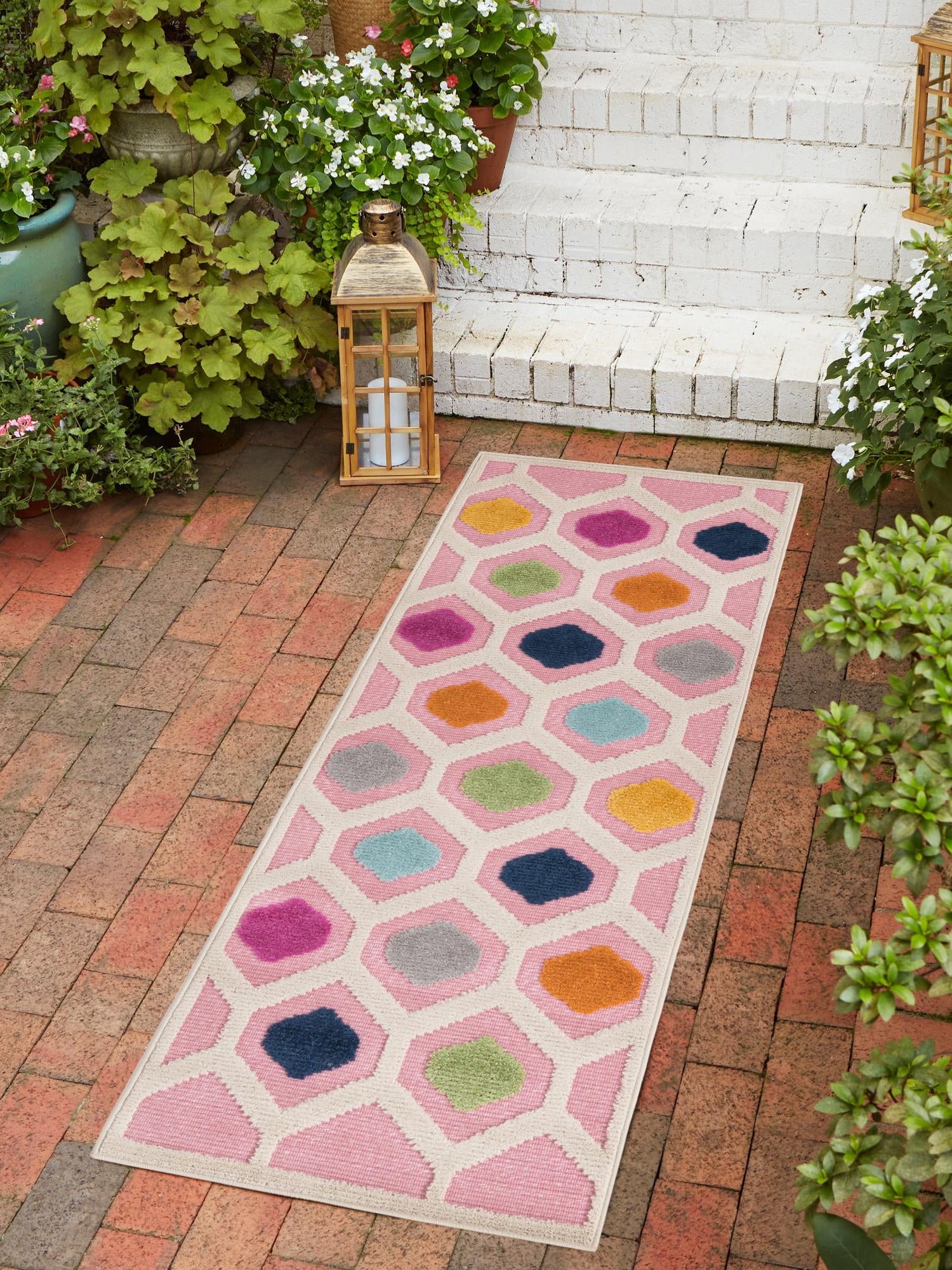 Pink 2' x 6' Aruba Outdoor Runner Area Rug Weather Resistant for Patio, Deck, Terrace, Balcony, Porch for Sale at Rug Engine