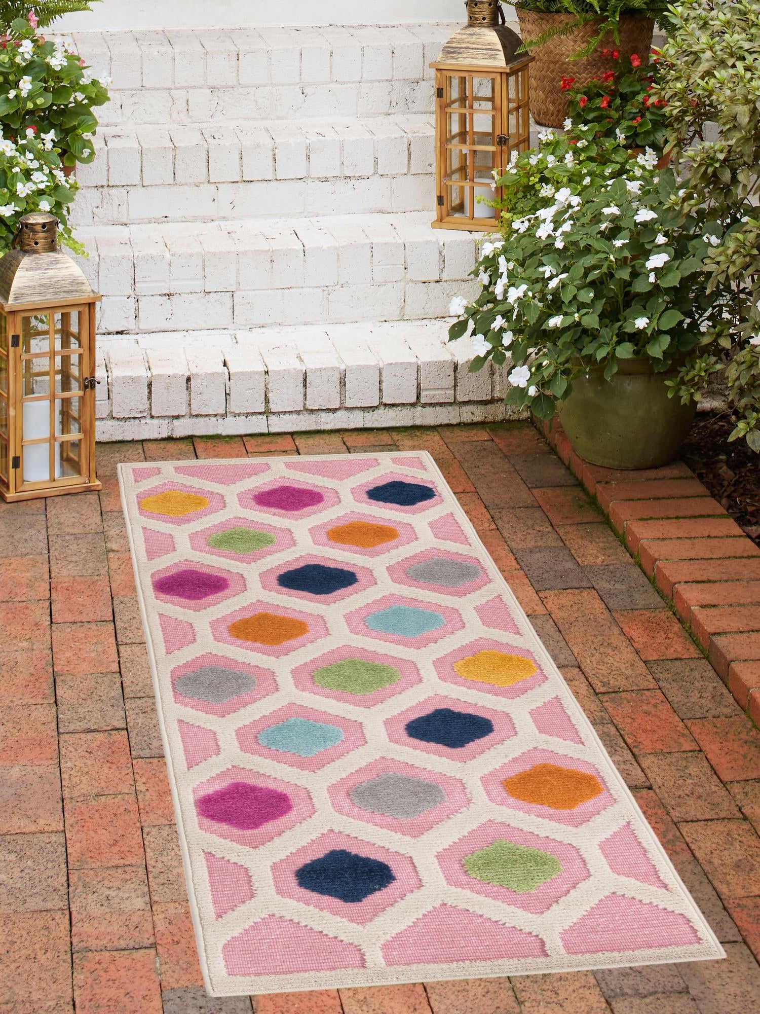 Pink 2' x 8' Aruba Outdoor Runner Area Rug Weather Resistant for Patio, Deck, Terrace, Balcony, Porch for Sale at Rug Engine