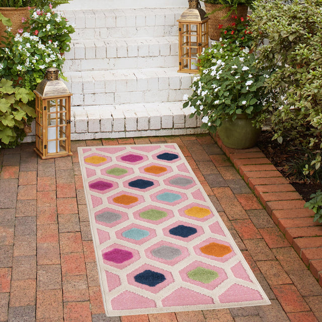 Pink 2' x 8' Aruba Outdoor Runner Area Rug Weather Resistant for Patio, Deck, Terrace, Balcony, Porch for Sale at Rug Engine