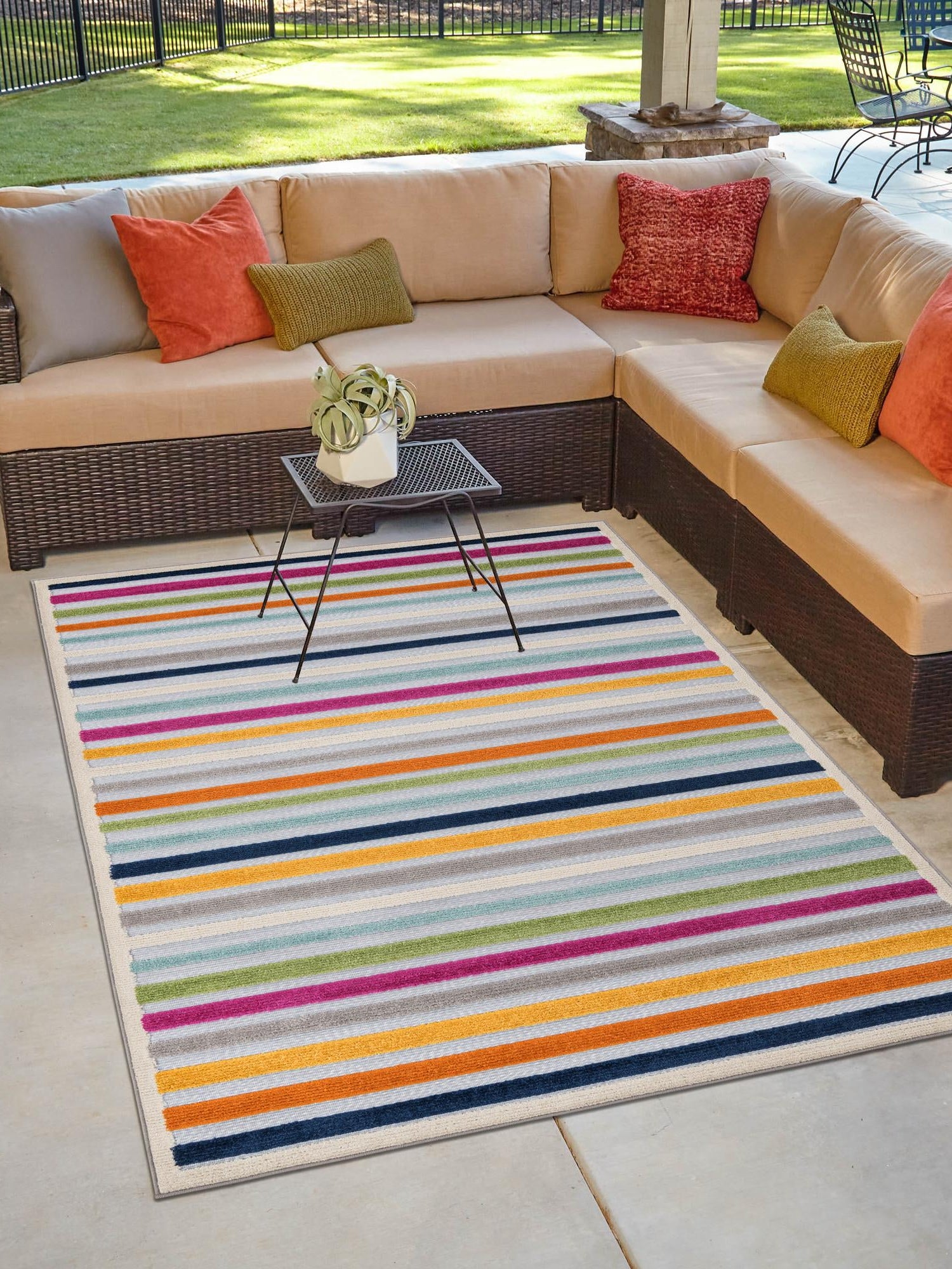 Gray 7' x 10' Aruba Outdoor Rectangle Area Rug Weather Resistant for Patio, Deck, Terrace, Balcony, Porch for Sale at Rug Engine