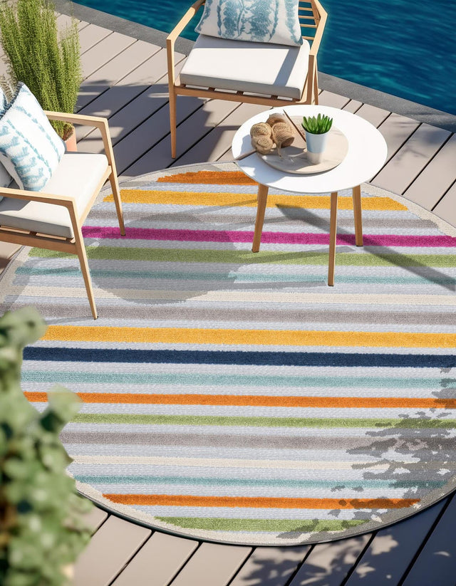Gray 3' 3 x 3' 3 Aruba Outdoor Round Area Rug Weather Resistant for Patio, Deck, Terrace, Balcony, Porch for Sale at Rug Engine
