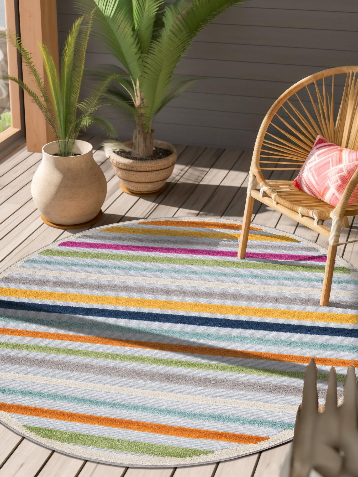 Gray 3' 3 x 3' 3 Aruba Outdoor Round Area Rug Weather Resistant for Patio, Deck, Terrace, Balcony, Porch for Sale at Rug Engine