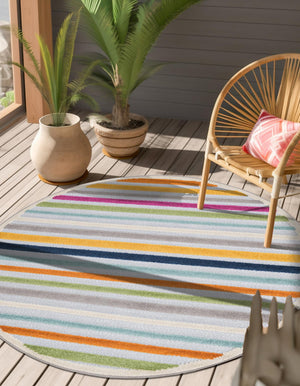 Gray 3' 3 x 3' 3 Aruba Outdoor Round Area Rug Weather Resistant for Patio, Deck, Terrace, Balcony, Porch for Sale at Rug Engine