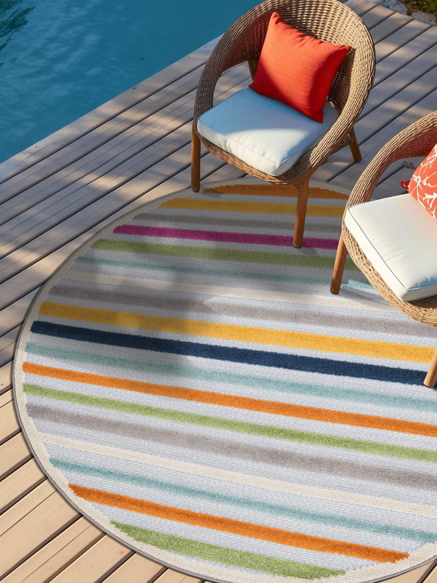 Gray 3' 3 x 3' 3 Aruba Outdoor Round Area Rug Weather Resistant for Patio, Deck, Terrace, Balcony, Porch for Sale at Rug Engine