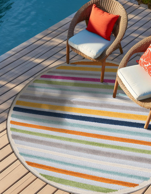 Gray 3' 3 x 3' 3 Aruba Outdoor Round Area Rug Weather Resistant for Patio, Deck, Terrace, Balcony, Porch for Sale at Rug Engine