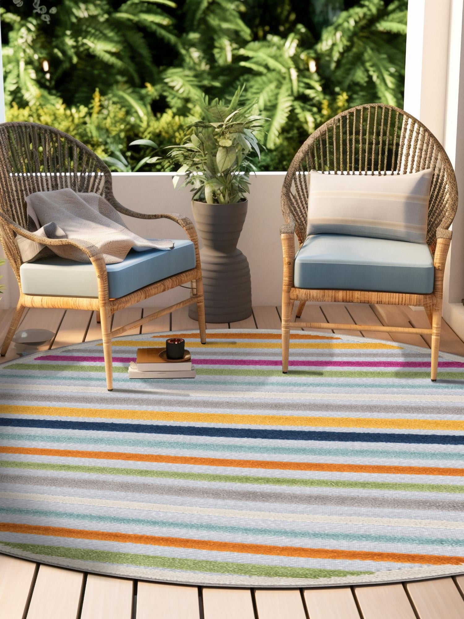 Gray 3' 3 x 3' 3 Aruba Outdoor Round Area Rug Weather Resistant for Patio, Deck, Terrace, Balcony, Porch for Sale at Rug Engine