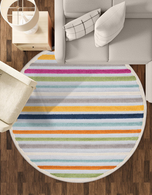 Gray 5' 3 x 5' 3 Aruba Outdoor Round Area Rug Weather Resistant for Patio, Deck, Terrace, Balcony, Porch for Sale at Rug Engine