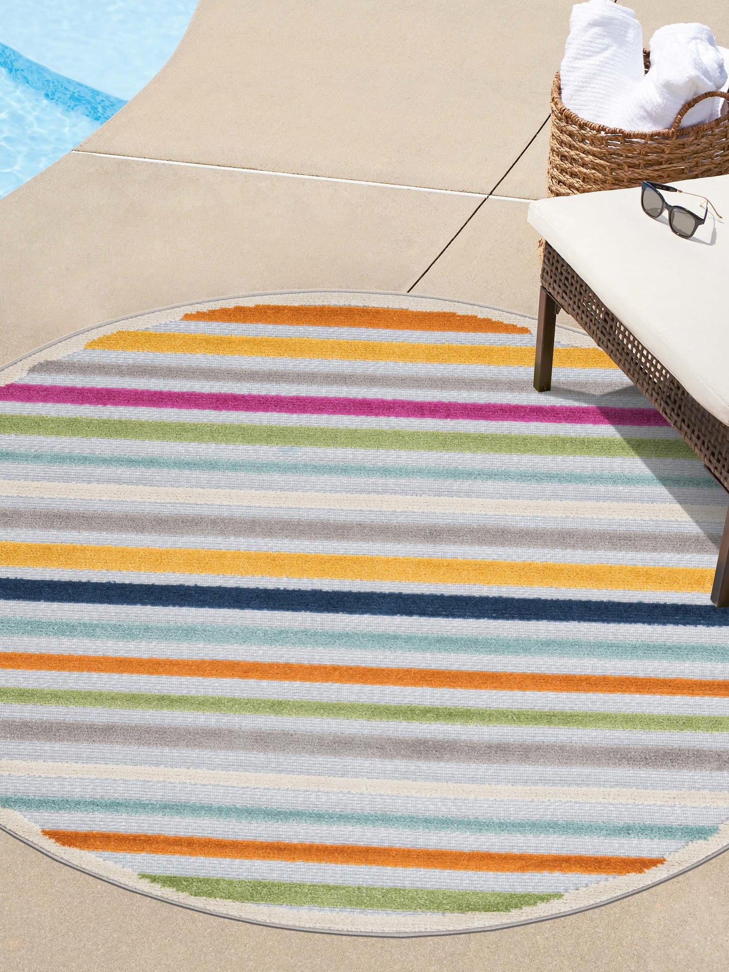 Gray 3' 3 x 3' 3 Aruba Outdoor Round Area Rug Weather Resistant for Patio, Deck, Terrace, Balcony, Porch for Sale at Rug Engine