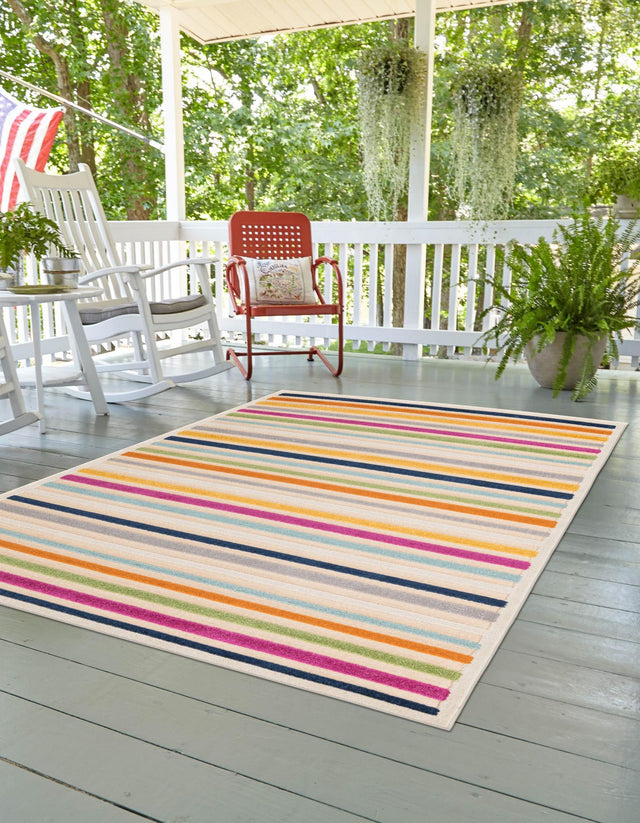 Beige 5' 3 x 8' Aruba Outdoor Rectangle Area Rug Weather Resistant for Patio, Deck, Terrace, Balcony, Porch for Sale at Rug Engine