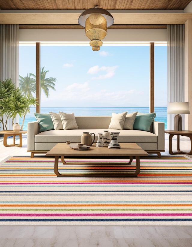 Beige 5' 3 x 5' 3 Aruba Outdoor Square Area Rug Weather Resistant for Patio, Deck, Terrace, Balcony, Porch for Sale at Rug Engine