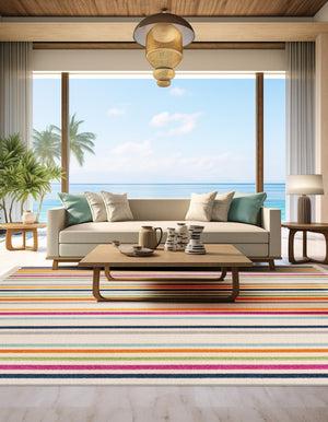 Beige 7' 10 x 7' 10 Aruba Outdoor Square Area Rug Weather Resistant for Patio, Deck, Terrace, Balcony, Porch for Sale at Rug Engine