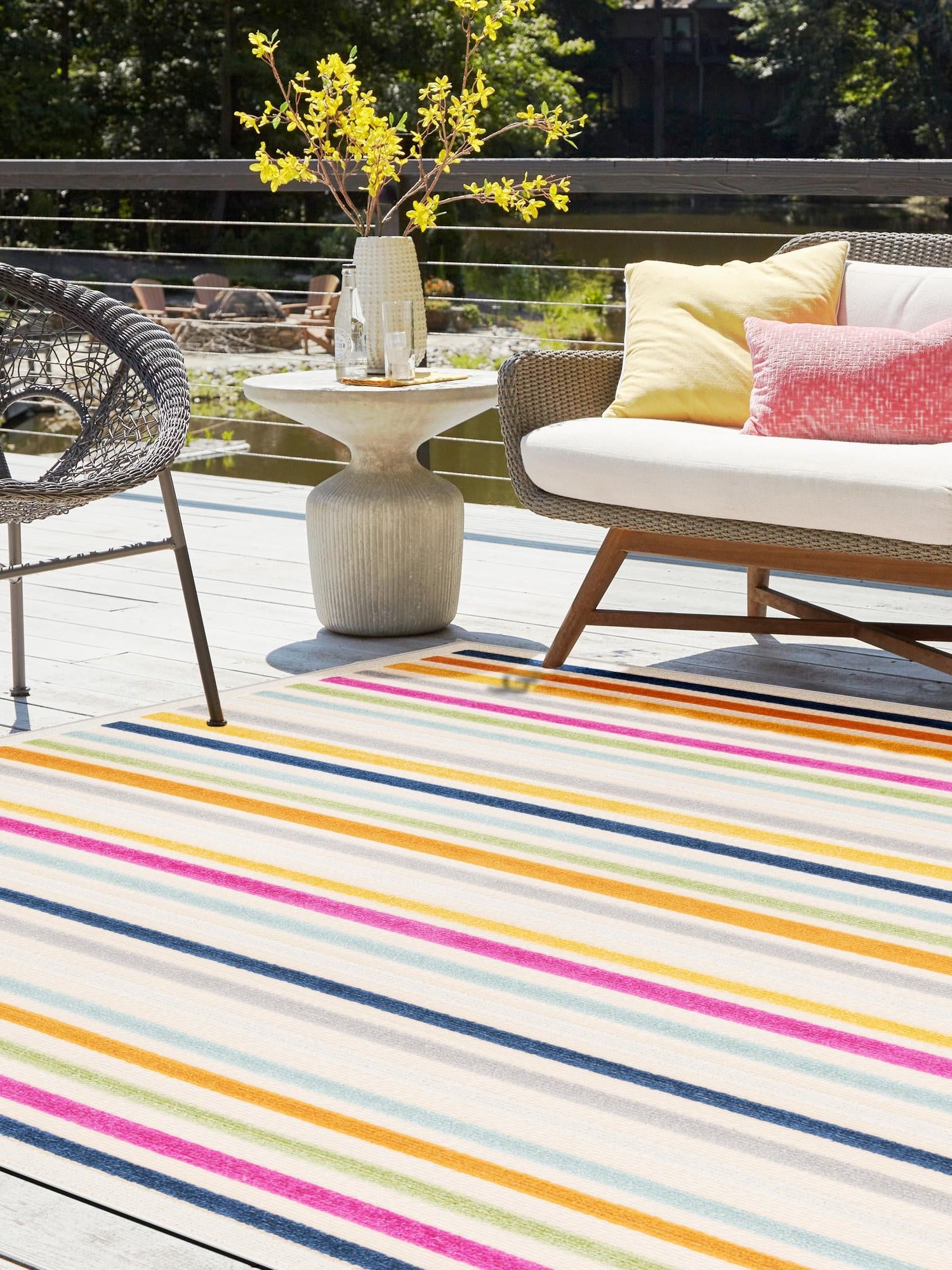 Beige 7' 10 x 7' 10 Aruba Outdoor Square Area Rug Weather Resistant for Patio, Deck, Terrace, Balcony, Porch for Sale at Rug Engine