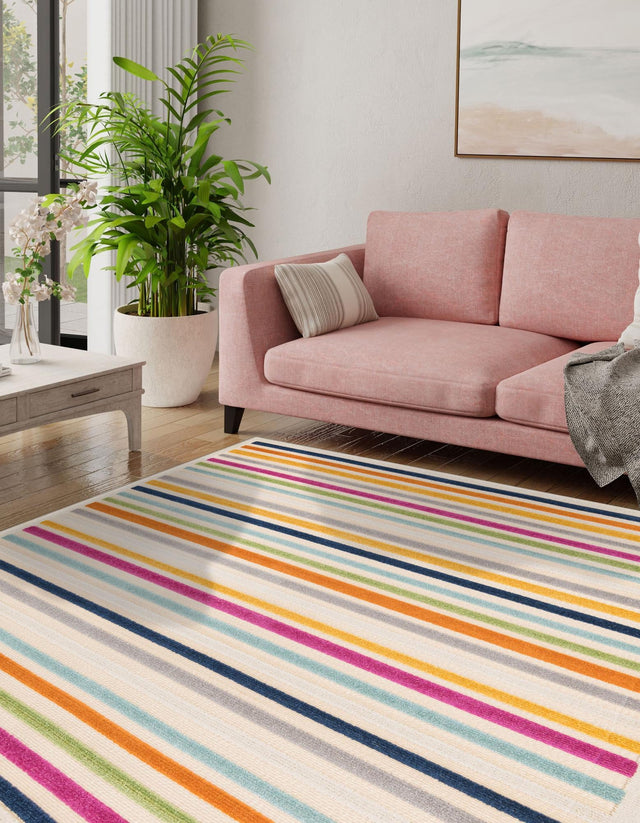 Beige 5' 3 x 5' 3 Aruba Outdoor Square Area Rug Weather Resistant for Patio, Deck, Terrace, Balcony, Porch for Sale at Rug Engine