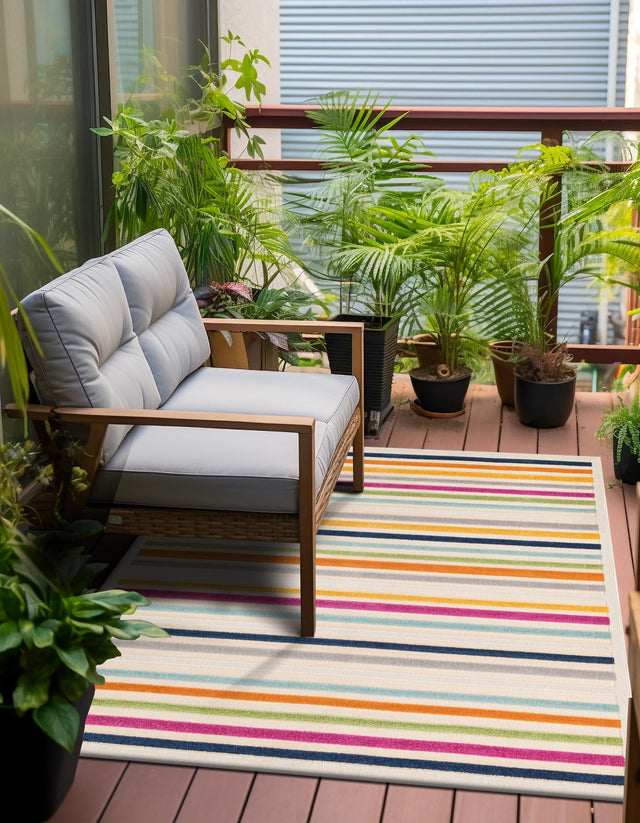 Beige 5' 3 x 5' 3 Aruba Outdoor Square Area Rug Weather Resistant for Patio, Deck, Terrace, Balcony, Porch for Sale at Rug Engine