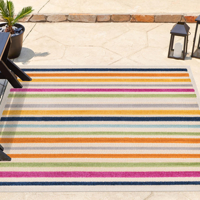 Beige 5' 3 x 5' 3 Aruba Outdoor Square Area Rug Weather Resistant for Patio, Deck, Terrace, Balcony, Porch for Sale at Rug Engine