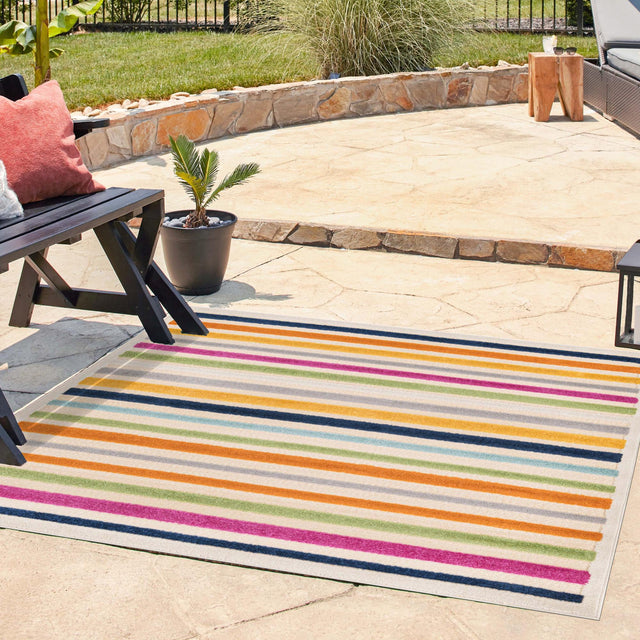 Beige 5' 3 x 5' 3 Aruba Outdoor Square Area Rug Weather Resistant for Patio, Deck, Terrace, Balcony, Porch for Sale at Rug Engine