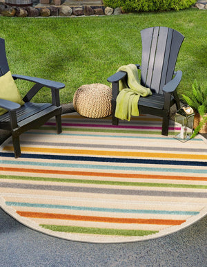 Beige 5' 3 x 5' 3 Aruba Outdoor Round Area Rug Weather Resistant for Patio, Deck, Terrace, Balcony, Porch for Sale at Rug Engine