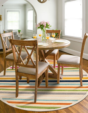 Beige 5' 3 x 5' 3 Aruba Outdoor Round Area Rug Weather Resistant for Patio, Deck, Terrace, Balcony, Porch for Sale at Rug Engine