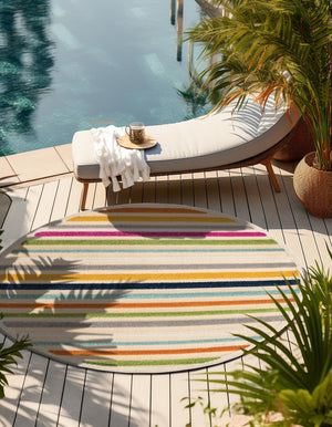Beige 3' 3 x 3' 3 Aruba Outdoor Round Area Rug Weather Resistant for Patio, Deck, Terrace, Balcony, Porch for Sale at Rug Engine
