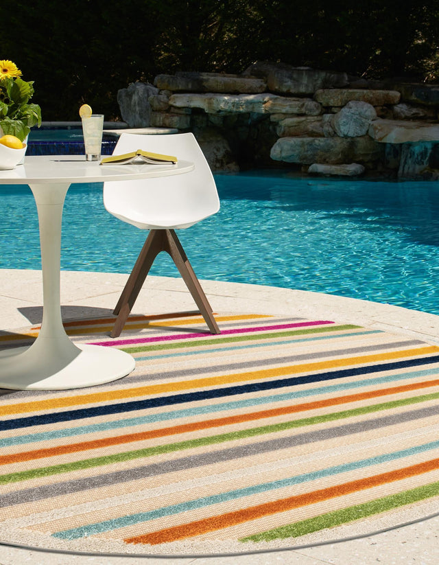 Beige 5' 3 x 5' 3 Aruba Outdoor Round Area Rug Weather Resistant for Patio, Deck, Terrace, Balcony, Porch for Sale at Rug Engine