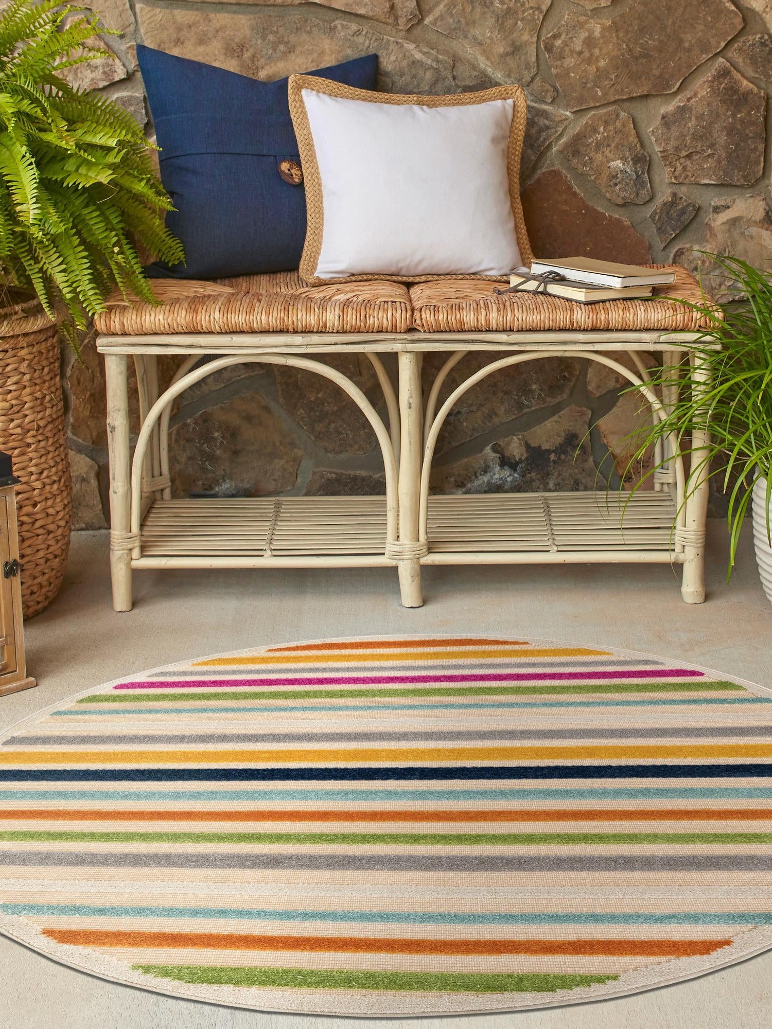 Beige 5' 3 x 5' 3 Aruba Outdoor Round Area Rug Weather Resistant for Patio, Deck, Terrace, Balcony, Porch for Sale at Rug Engine