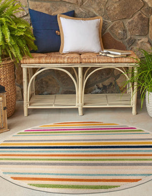 Beige 5' 3 x 5' 3 Aruba Outdoor Round Area Rug Weather Resistant for Patio, Deck, Terrace, Balcony, Porch for Sale at Rug Engine