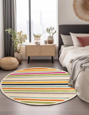 Beige 3' 3 x 3' 3 Aruba Outdoor Round Area Rug Weather Resistant for Patio, Deck, Terrace, Balcony, Porch for Sale at Rug Engine