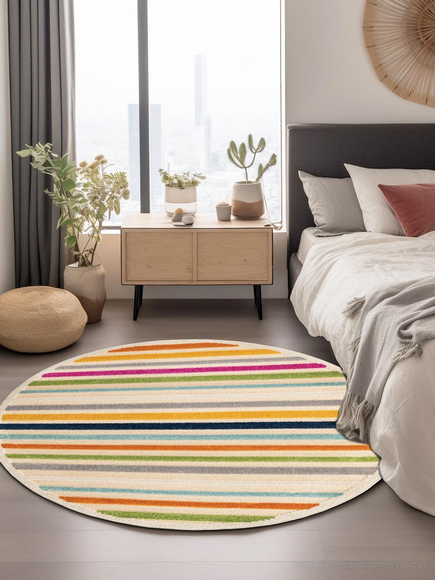 Beige 5' 3 x 5' 3 Aruba Outdoor Round Area Rug Weather Resistant for Patio, Deck, Terrace, Balcony, Porch for Sale at Rug Engine